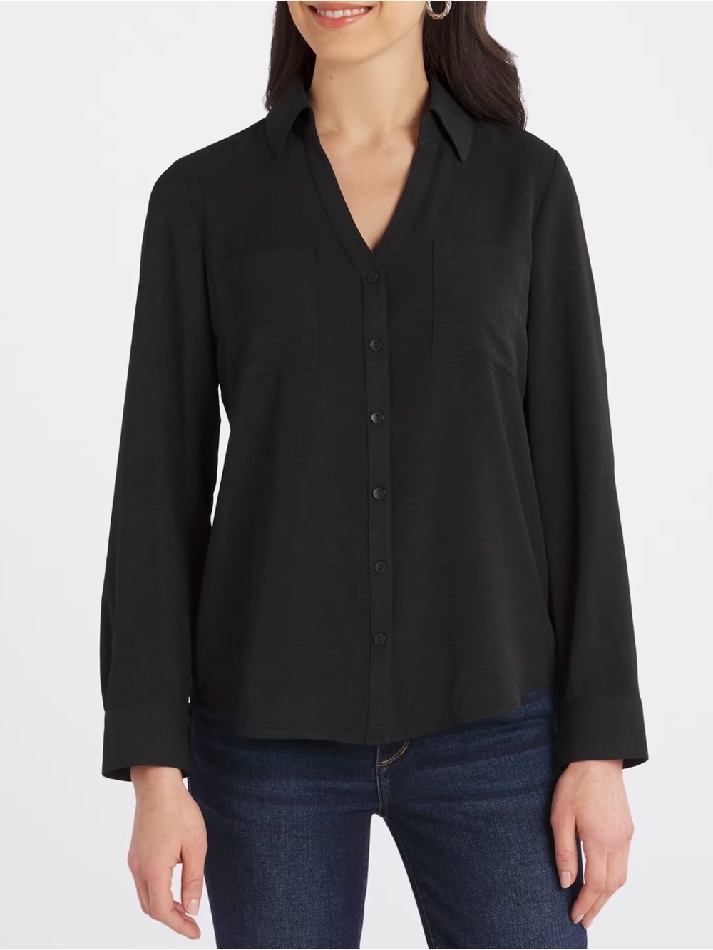 Fortune + Ivy Paula Airette Button Down Shirt Black -M